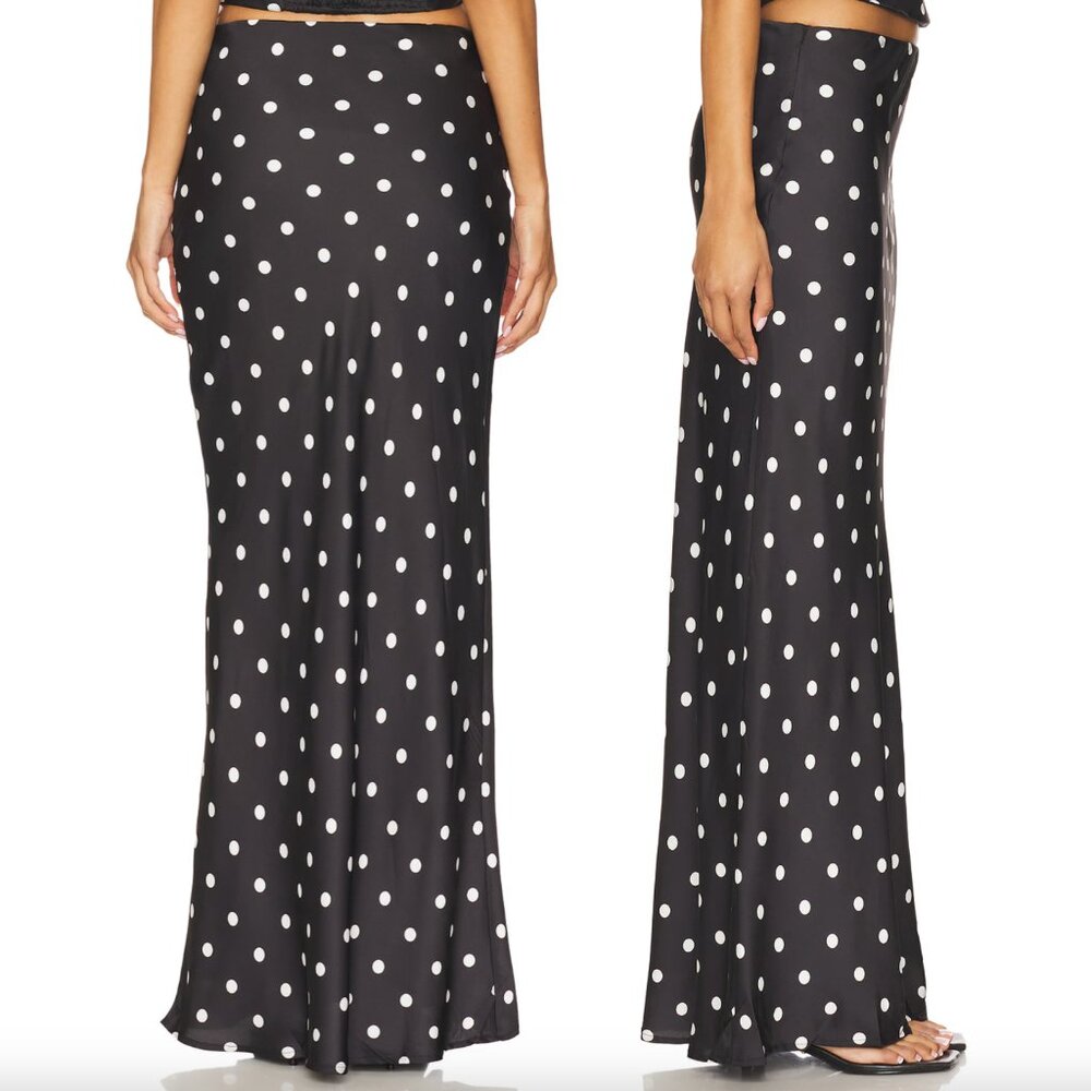 NEW Runaway The Label Blaine Maxi Skirt Black Polka Dot White Satin Silk Small S - Picture 2 of 3